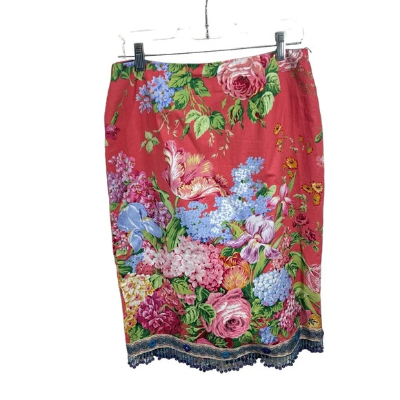 Mica floral tapestry midi skirt beaded mirrored trim women’s size 10 coquette - Picture 1 of 8